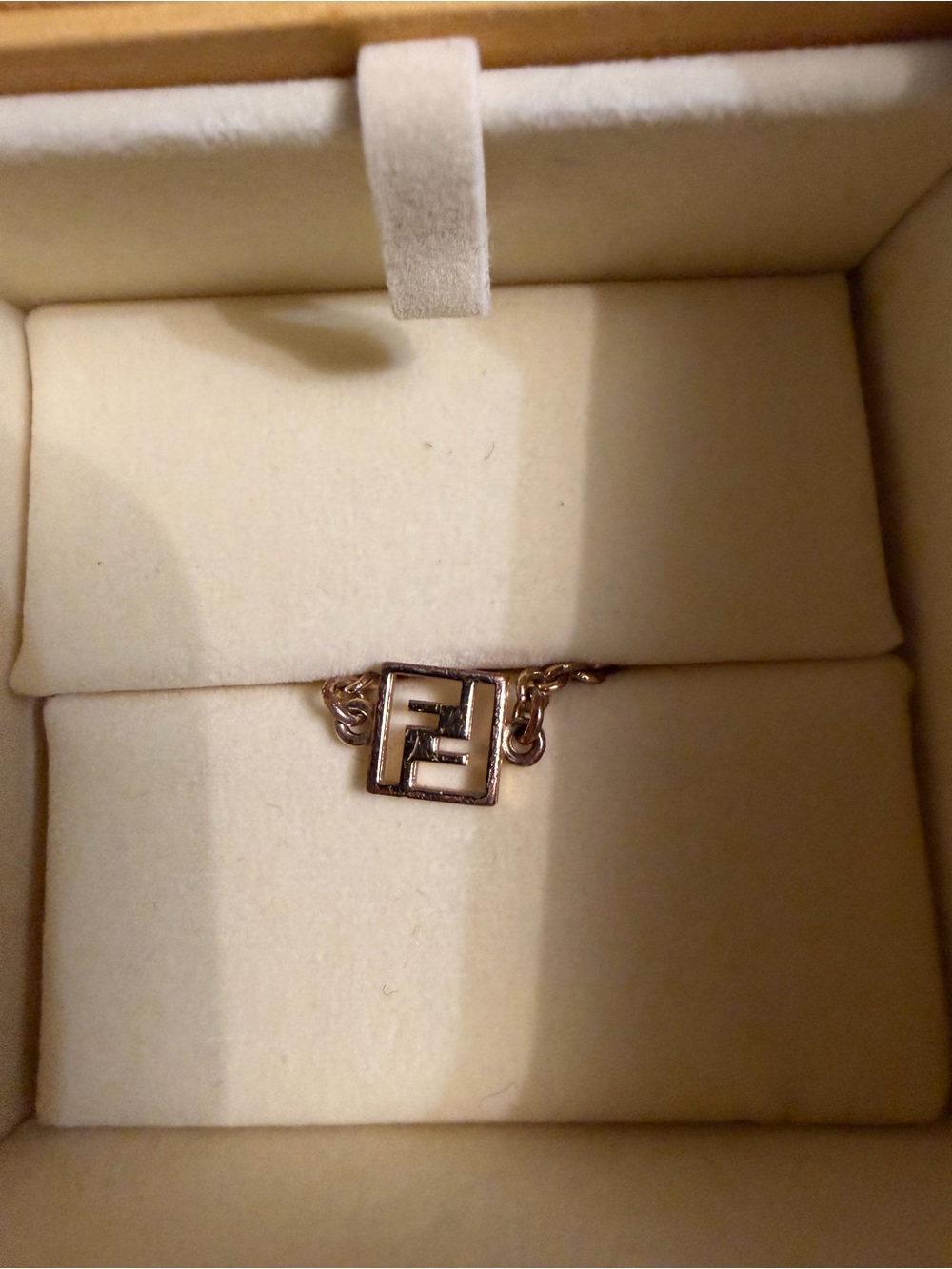 Fendi Gold Chain Ring with FF Logo Plaque